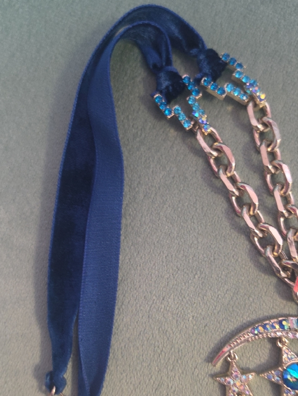 Betsey Johnson Gold-Tone Crescent Moon Necklace with Blue Crystals - Picture 6 of 9